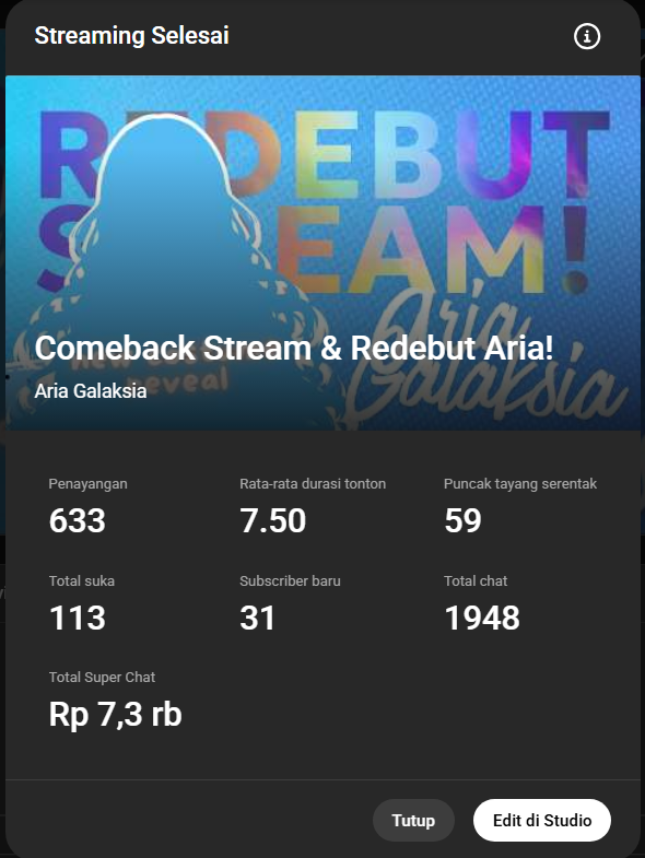 OTSUUU GUYSSSS!!!!
Thankyou so muchhhh sudah meramaikan stream debut iniiiiii <3 <3 LUVLUV KALIAN SEMUAAAAAAA!! 

akhirnya bisa eksis juga nih True Form dari aria hehehehehehehehe