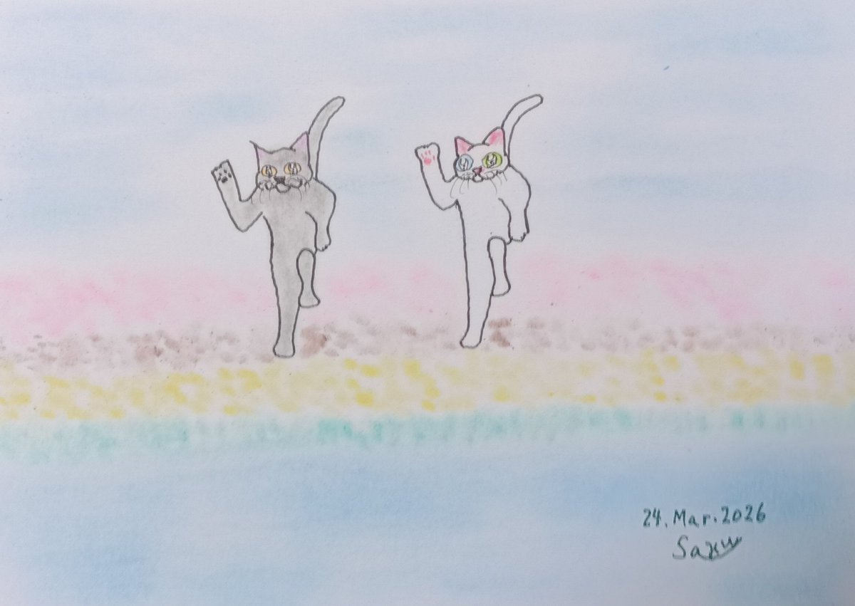 musica_tao's tweet image. それぞれの新しい季節を歩みだしそれぞれのイメージで大切に学び楽しみ寄り添い愛とよろこびに満ちた時を過ごせますように。
大丈夫、大丈夫。
清かに、安心に、よき１日を😸♪

#artwork #illustration 
#create #creative 
#イラスト #絵