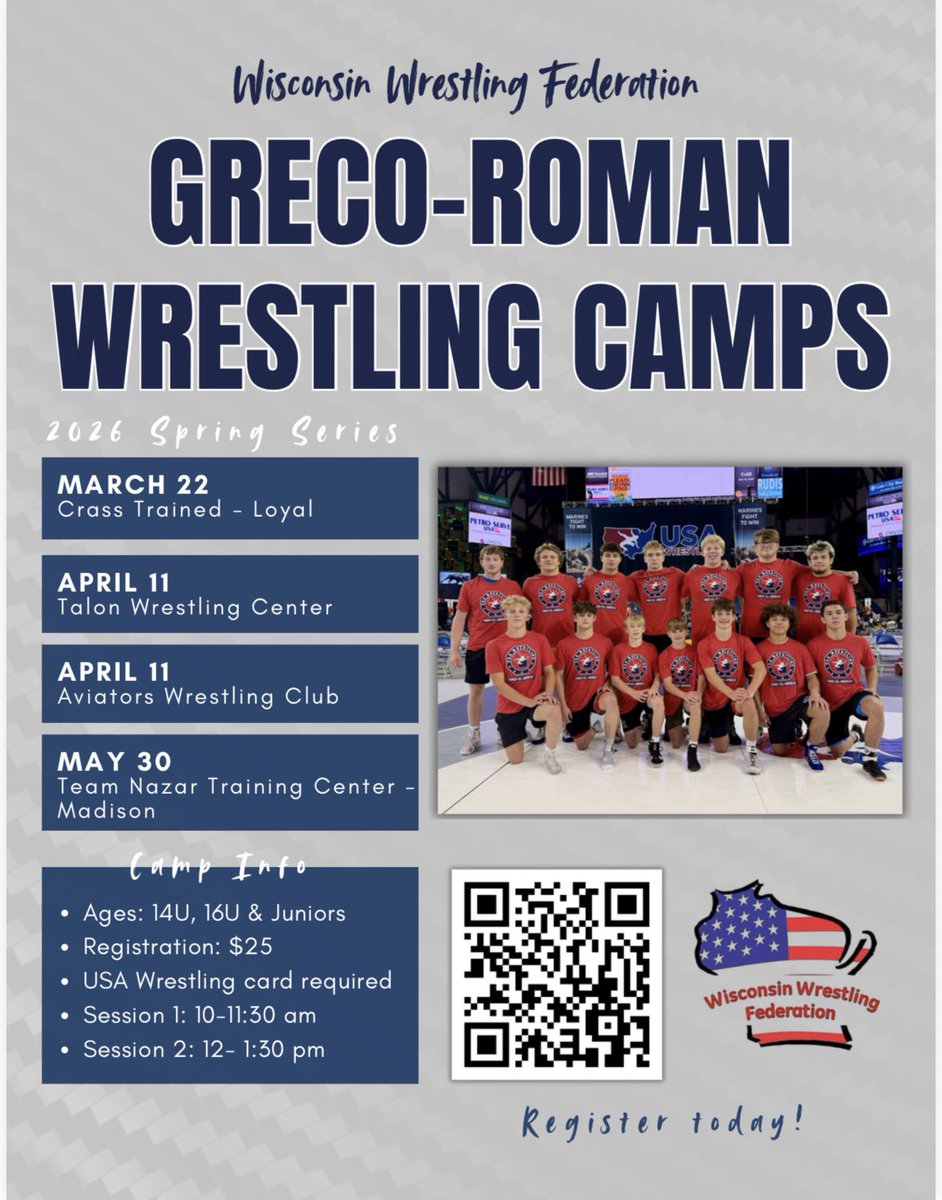 📸’s from the first WWF Greco Camp at Crass Trained yesterday!! We’re at the start of the series for our Greco athletes—open to all 14U, 16U and Junior wrestlers in WI. Thank you to our national team coaching staff for kicking off the series!

Register: forms.gle/9FxEMzpjYGSG1f…