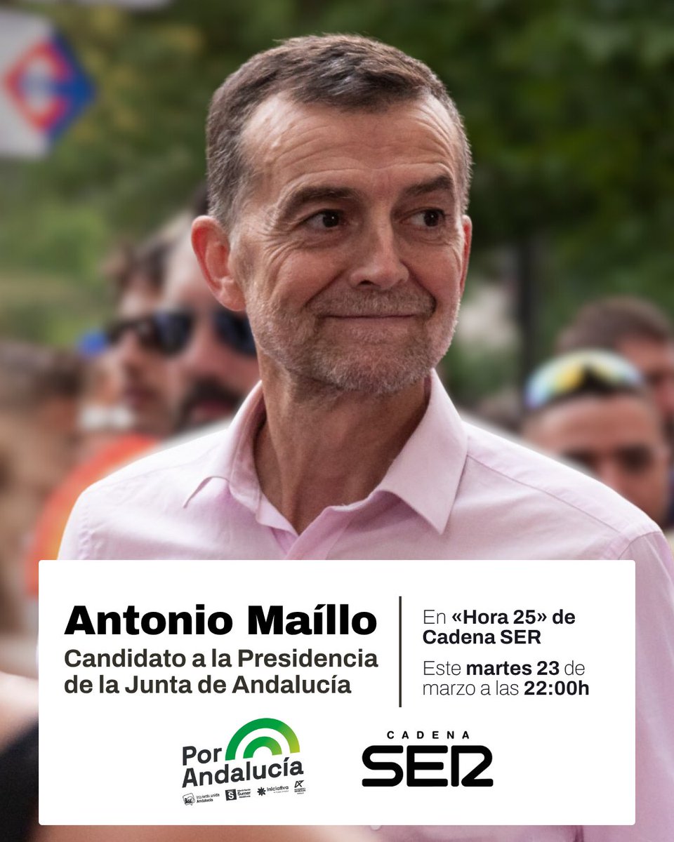 A las 22h podéis escucharme en <a href="/Hora25/">Hora 25</a>.

Hay alternativa a Moreno Bonilla y vamos a demostrarlo con <a href="/PorAndaluciaOrg/">Por Andalucía 🌈</a>.