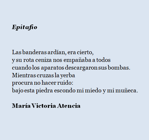 Nefelopode's tweet photo. #PalabrasContraLaGuerra
"Epitafio", María Victoria Atencia
✒️https://t.co/IDeMHHoSCF https://t.co/L3Lt7gcWu5