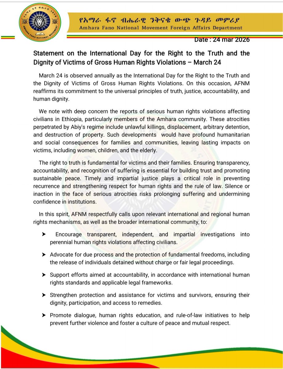 Amhara Fano National Movement - Foreign Affairs tweet media