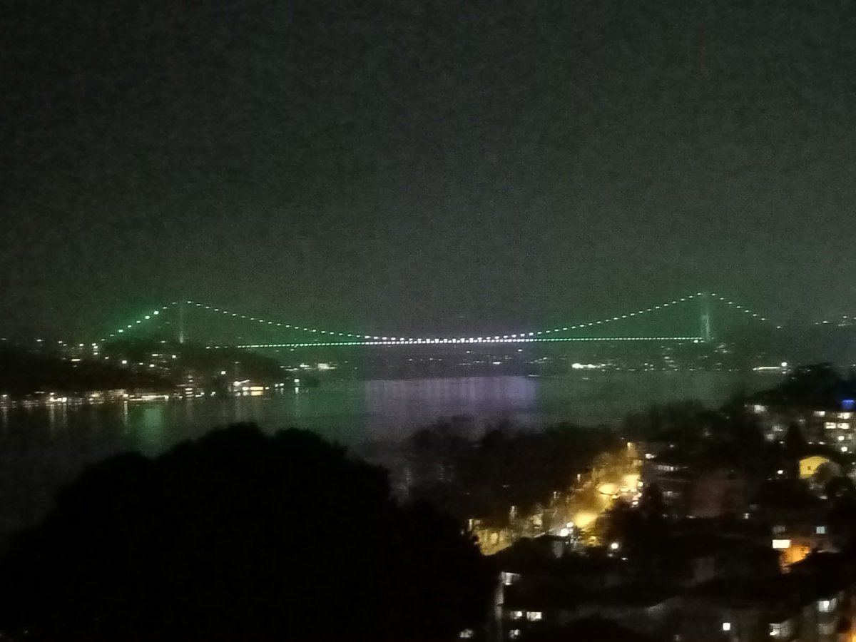 Turkiye's famous Bosporous Bridge in Istanbul lits up in Pakistan's Flag colors for Pakistan Day 🇹🇷🤝🇵🇰
