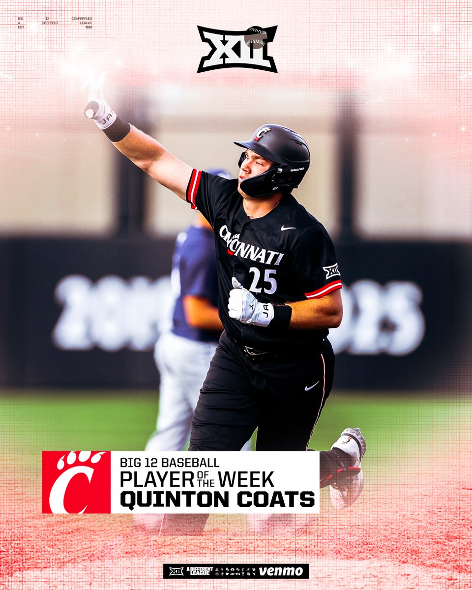 March 2⃣3⃣ #Big12BSB Player of the Week 🏅

Quinton Coats | <a href="/GoBearcatsBASE/">Cincinnati Baseball</a>