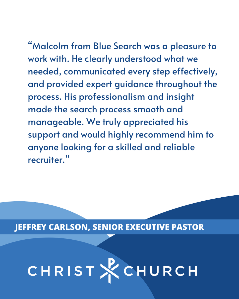 BlueSearchCo's tweet photo. 📢 We are so excited to announce Darin Blood’s placement as the new Executive Pastor of Operations for Christ Church in Mesa, AZ!

Darin brings an abundance of operations and pastoral leadership experience into this new season at Christ Church.

🗣 “Malcolm from Blue Search was a pleasure to work with. He clearly understood what we needed, communicated every step effectively, and provided expert guidance throughout the process. His professionalism and insight made the search process smooth and manageable. We truly appreciated his support and would highly recommend him to anyone looking for a skilled and reliable recruiter.” ~ Jeffrey Carlson, Senior Executive Pastor

🗣 “Malcolm blew me away throughout the entirety of the process. While I expected a mostly transactional process of him simply securing a candidate for the church he was working with, the process was anything but that. It was apparent very early on that his passion and commitment was not to ‘close a deal’, but to seek the Lord and discern what would be truly the best fit for the church as well as myself, the candidate. He was relational, thorough, honest, & caring among other things. As one who has hired staff for many years, his expertise and professionalism far exceeded expectations.” ~ Darin Blood, Executive Pastor of Operations

Christ Church is a multisite church in the greater Phoenix area with 4 locations and counting!

#executivepastor
#ministryjobs
#pastorsearch
#churchjobs
#ministryplacement