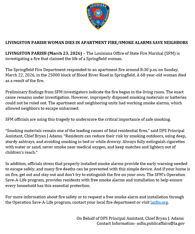 Louisiana Office of State Fire Marshal tweet media