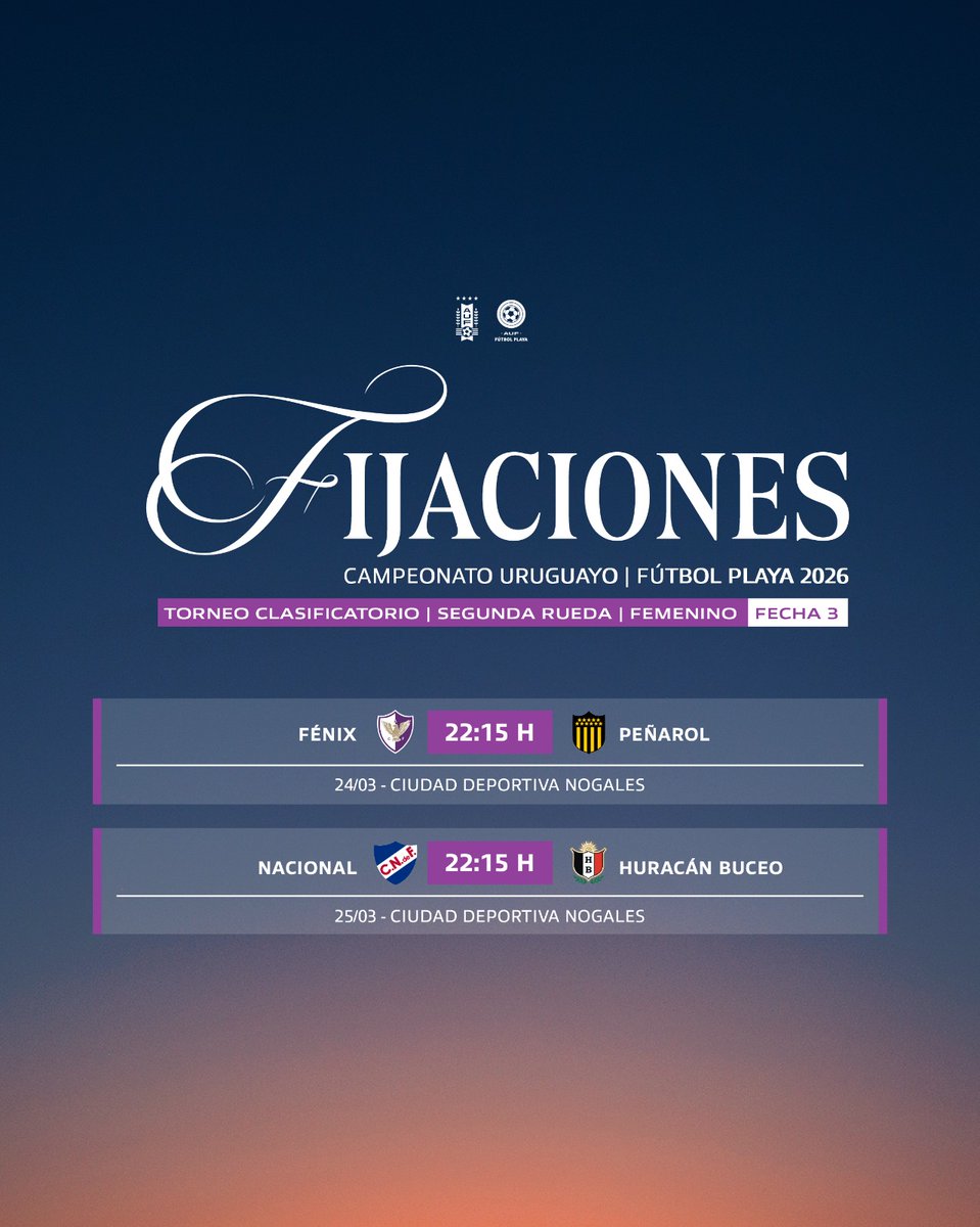 FutbolPlayaAUF's tweet photo. ๐ช๐ป Sin pausa
Asรญ va la tercera fecha de la segunda rueda.
#CopaBROURecompensa https://t.co/iMN3c0TPEG