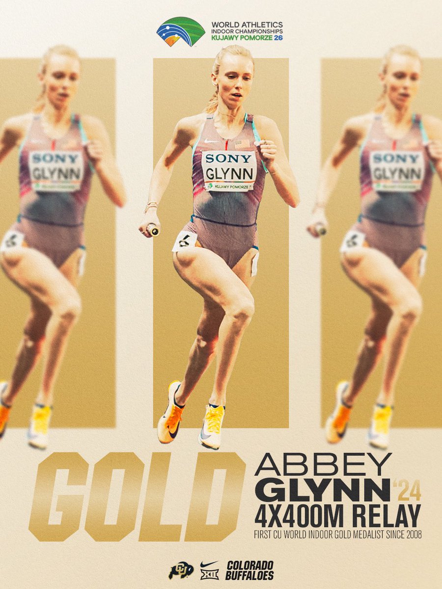 CUBuffsTrack's tweet photo. Former Buff and current assistant coach Abbey Glynn was awarded a gold medal for the women’s 4x400 relay at the World Athletics Indoor Championships! ✨🌍🦬 https://t.co/nvGVsLCmdf