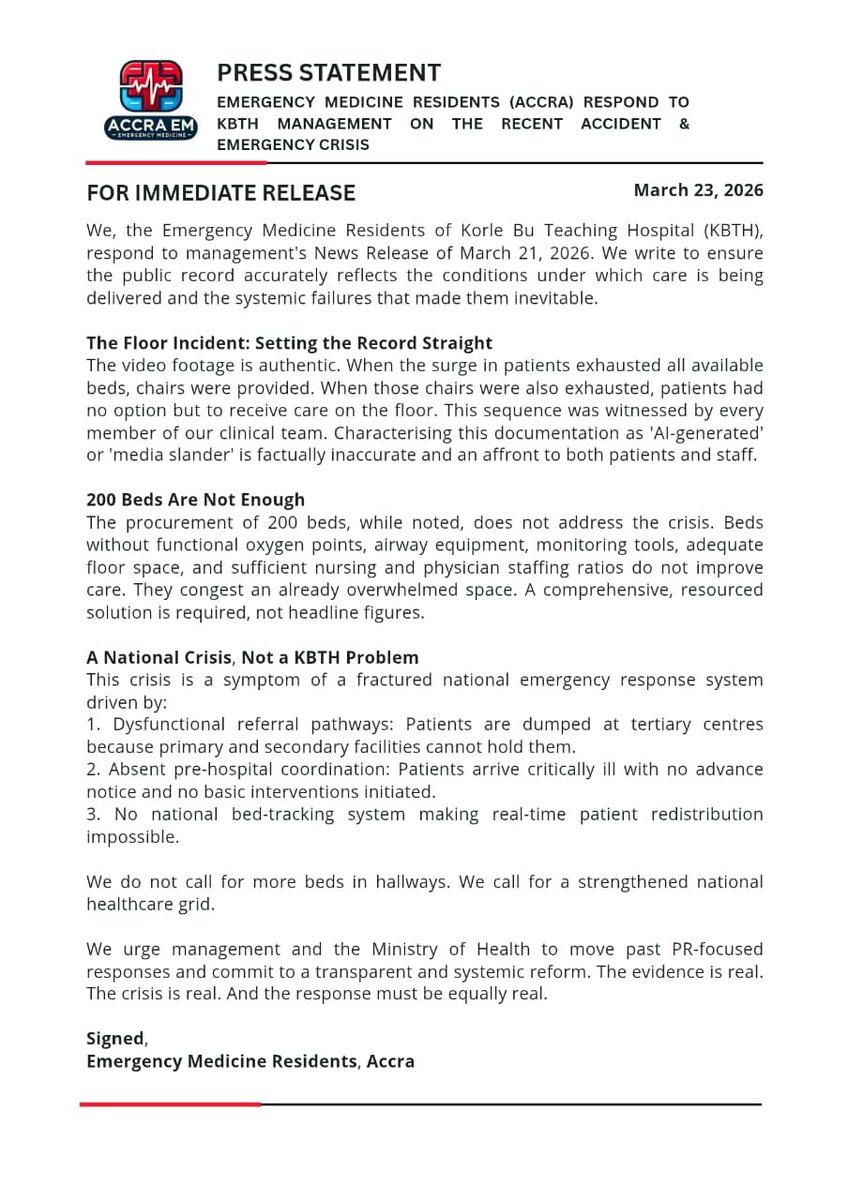 Videos of patients treated on the floor are authentic. Claims that they are AI-generated are inaccurate — Korle Bu Emergency Residents

#UTVGhana
