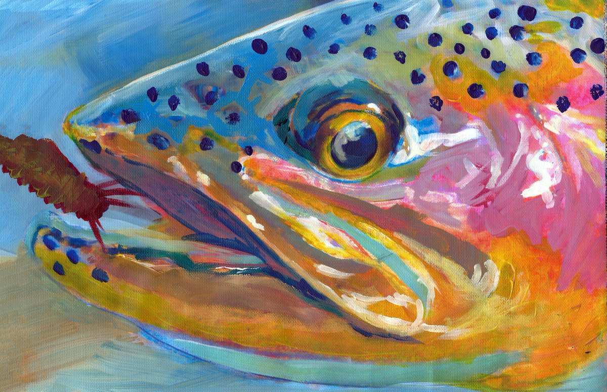 OscarJetson's tweet photo. Colours of the Rainbow – Vibrant Rainbow Trout Art Print by Jack Tarpon https://t.co/BsLgUoUO3b #art #OscarJetson #painting #FishArtwork https://t.co/KwHaEvtyQM