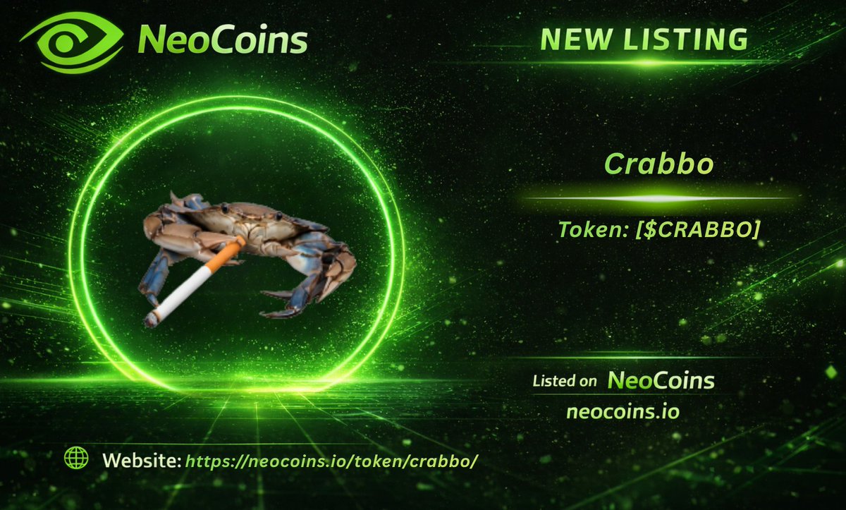 NeoCoins_'s tweet photo. 🚀 New Listing on NeoCoins

🪙 [@Crabbo_Stabbo_ ] is now live on NeoCoins

💰 Token: $CRABBO

Explore the project 👇
[https://t.co/vskbG2V3VB]

Discover emerging crypto projects on NeoCoins
 https://t.co/ZhFQVtPJKV

#Crypto #Altcoins #Presale #Airdrop #NeoCoins #NeoLea https://t.co/MRpCnVED2W