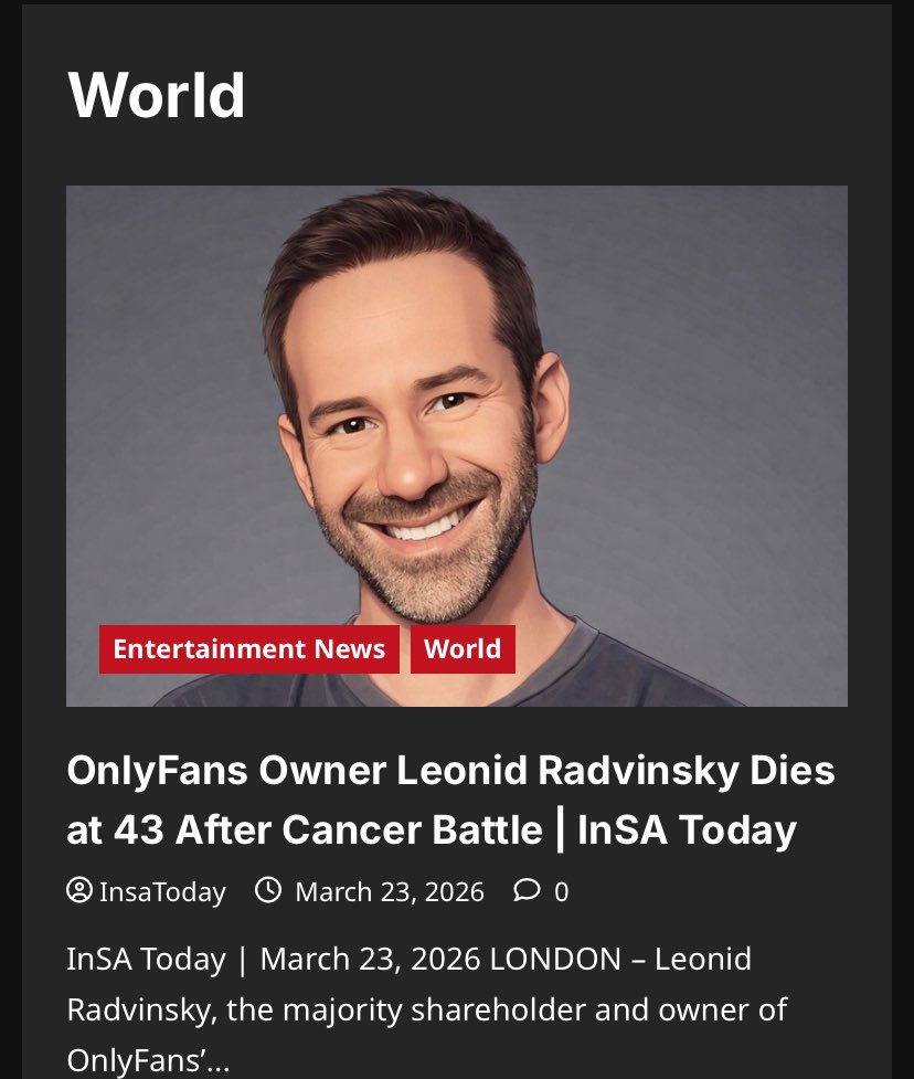 Leonid Radvinsky, the majority shareholder and owner of OnlyFans’ parent company, has died at the age of 43 following a battle with cancer.

insatoday.co.za/onlyfans-owner…