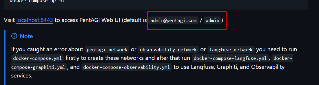 offsec_ginger's tweet photo. So all this hype about PentAGI, a pentesting automation platform that uses default credentials... But "binds to 127.0.0.1 for security." To be fair, I haven't tried to install this yet, but that's not necessarily my favorite indicator. https://t.co/d9yXG0wvP2