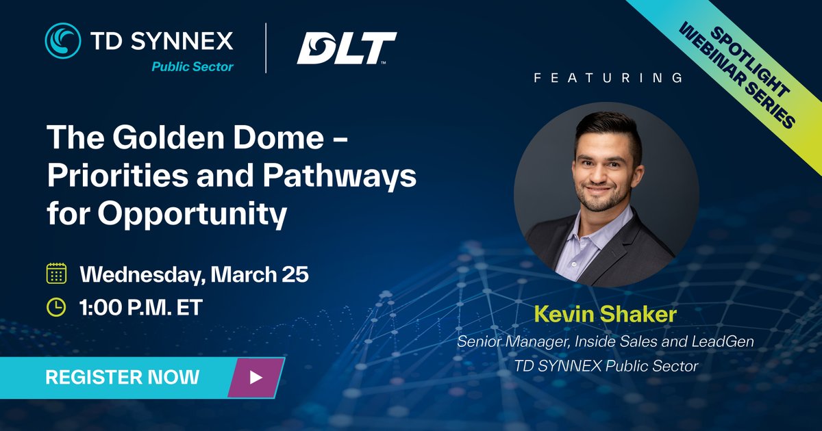 TD_SYNNEX_PS's tweet image. As #GoldenDome continues to evolve new opportunities are emerging for #vendors and #resellers supporting defense priorities.

Join our @TD_SYNNEX_PS #SpotlightWebinar on March 25 at 1 P.M. ET for updates on program developments, funding signals and potential acquisition pathways