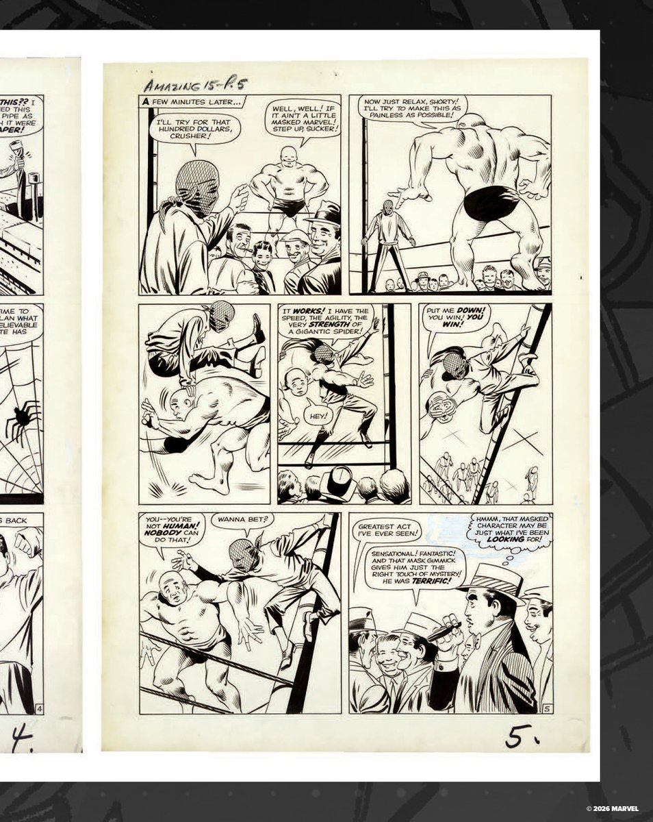 Skybound's tweet photo. See Steve Ditko’s legendary pages in their original size, scanned from the original art and reproduced in incredible detail, including Amazing Fantasy #15, plus complete issues of The Amazing Spider-Man #20, #26, and the iconic #33. https://t.co/vs8eTfDVzz