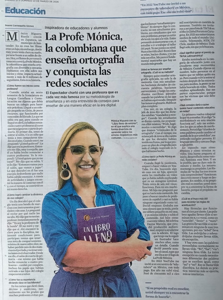 JulioAcelas's tweet photo. @LaProfeMonicaH, de Santander para el mundo. La belleza del lenguaje para contar la vida. https://t.co/S8xFvJdNY7