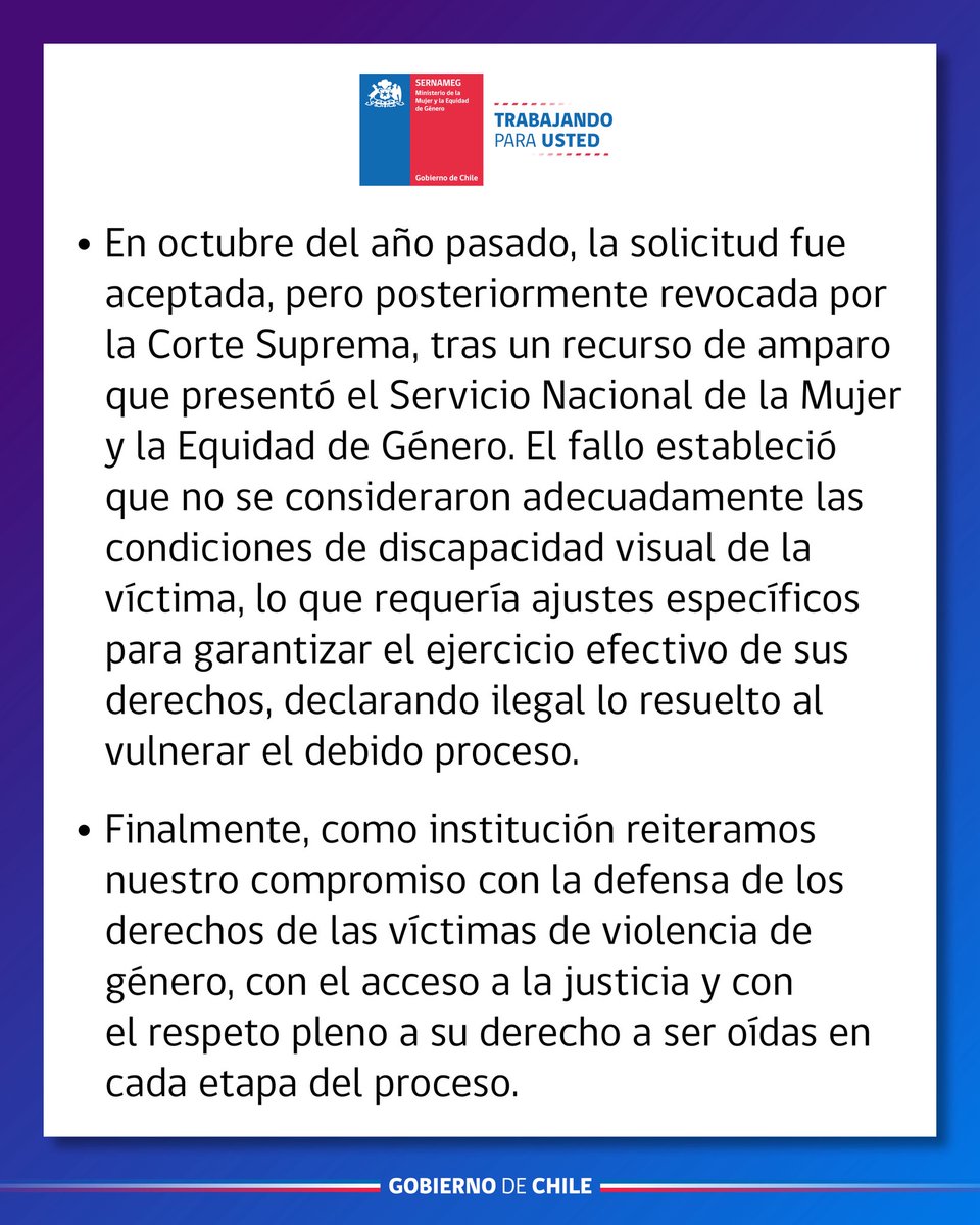 Declaración pública del Servicio Nacional de la Mujer y la Equidad de Género por la nueva solicitud de libertad condicional de Mauricio Ortega.