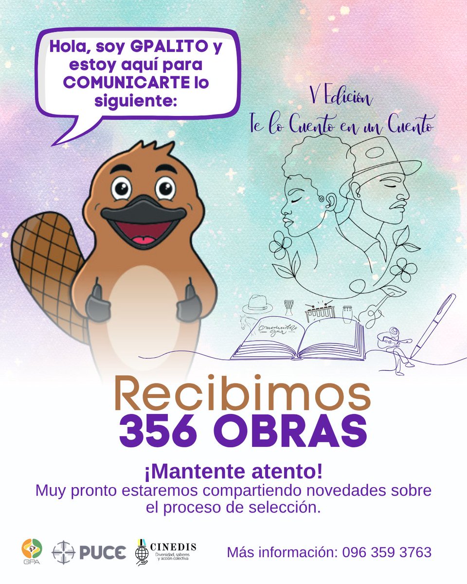 📣✨ ¡GPAlito tiene grandes noticias! ✨📣

🐾📚 ¡Hemos recibido 356 obras en la V Edición de Te lo Cuento en un Cuento!

Gracias a todas y todos los participantes por compartir su talento, creatividad y sus historias llenas de identidad, memoria y cultura. 
#TeLoCuentoEnUnCuento