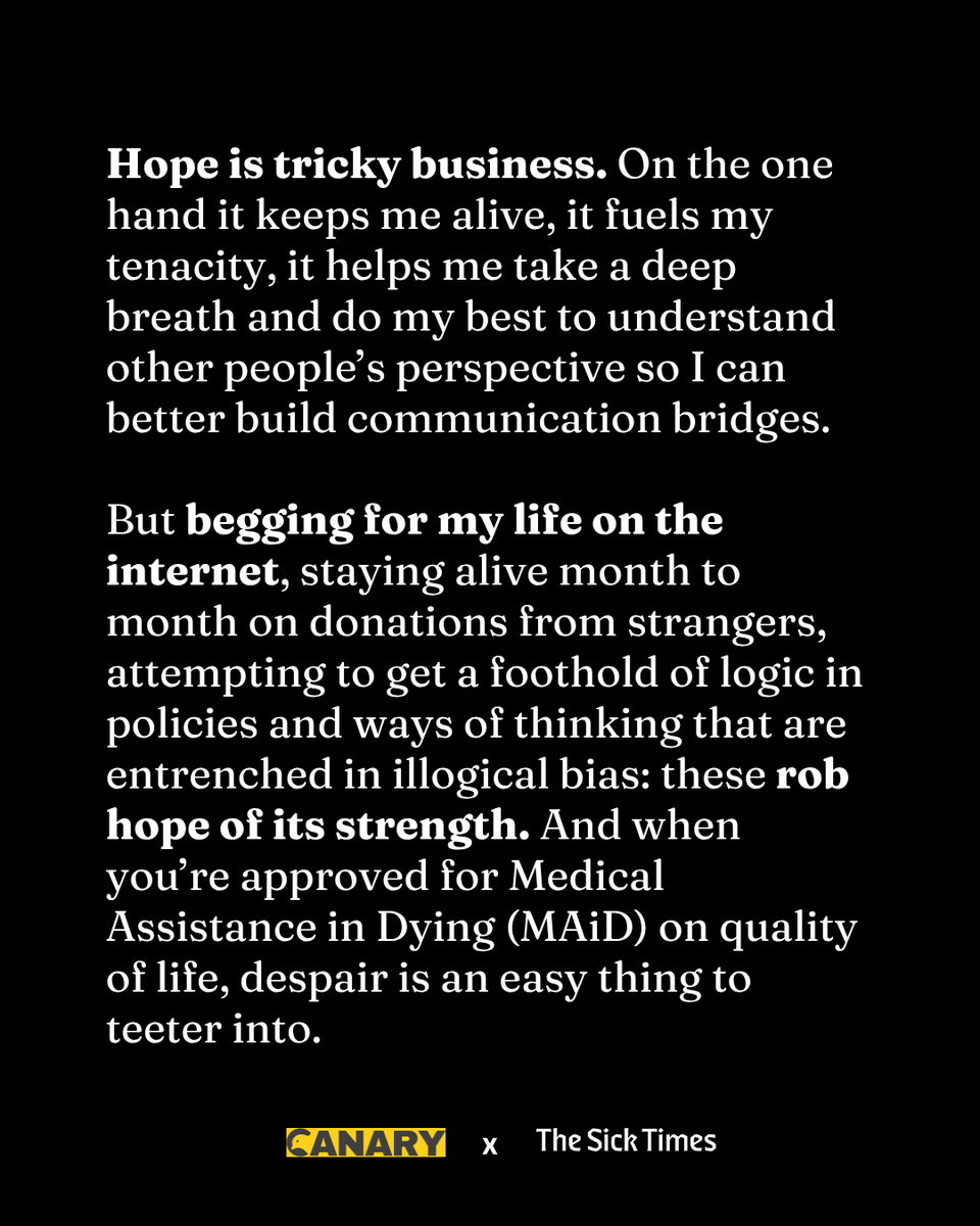thesicktimes's tweet photo. Republished from @TheCanaryUK: @IamMADELINEpod is a 45-years long Epstein-Barr virus (EBV) myalgic encephalomyelitis (ME) patient fighting to survive in Canada. She writes about the Herculean effort it takes day by day for her to simply survive. https://t.co/5EKltVYGcD https://t.co/fArB3GVEhi