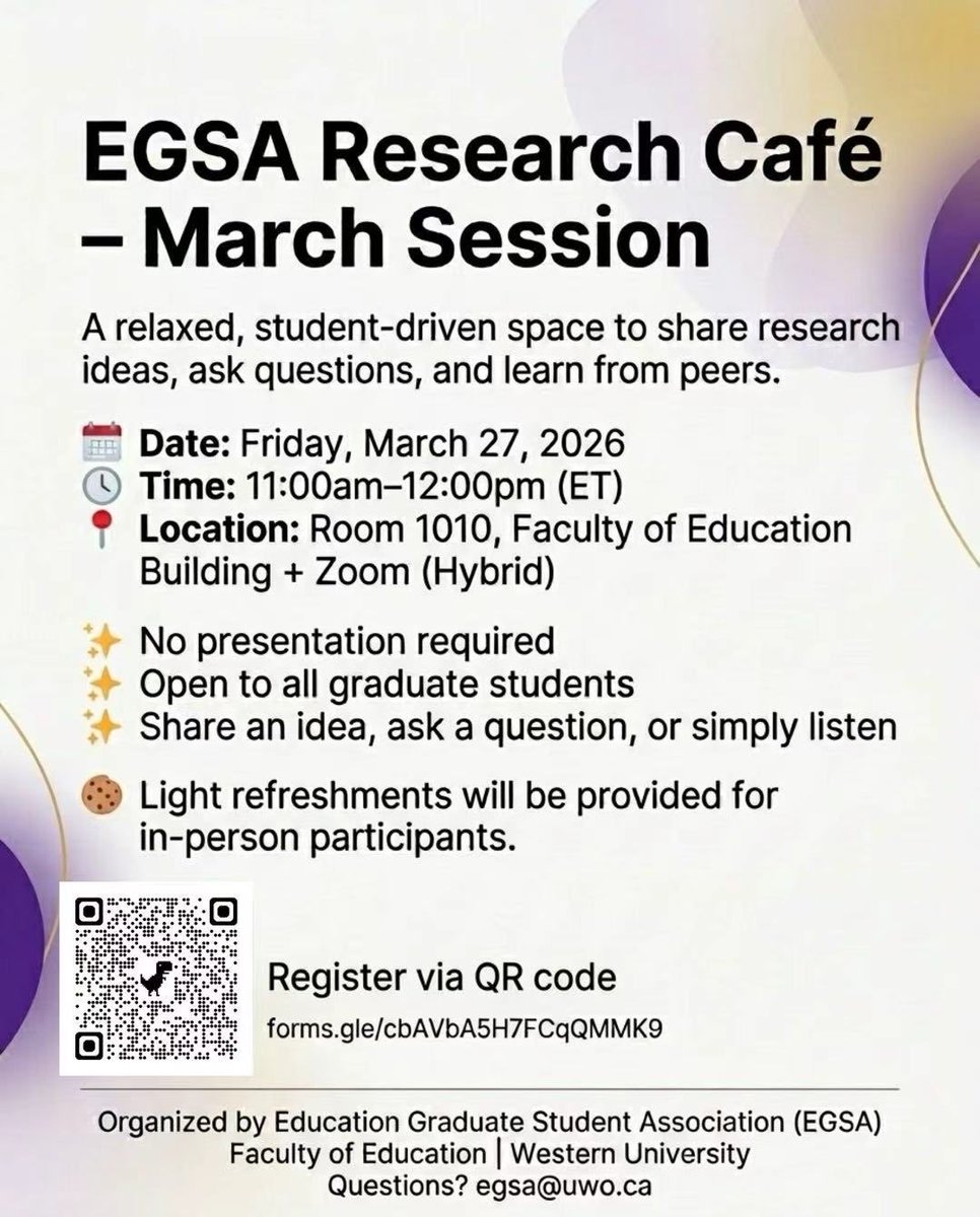 westernegsa's tweet photo. ☕ Research Café – March Session ☕

Looking for a relaxed, supportive space to talk about your research or research interests?

👉 Register: https://t.co/tpDf9MNMlH https://t.co/MvCeM2pBni