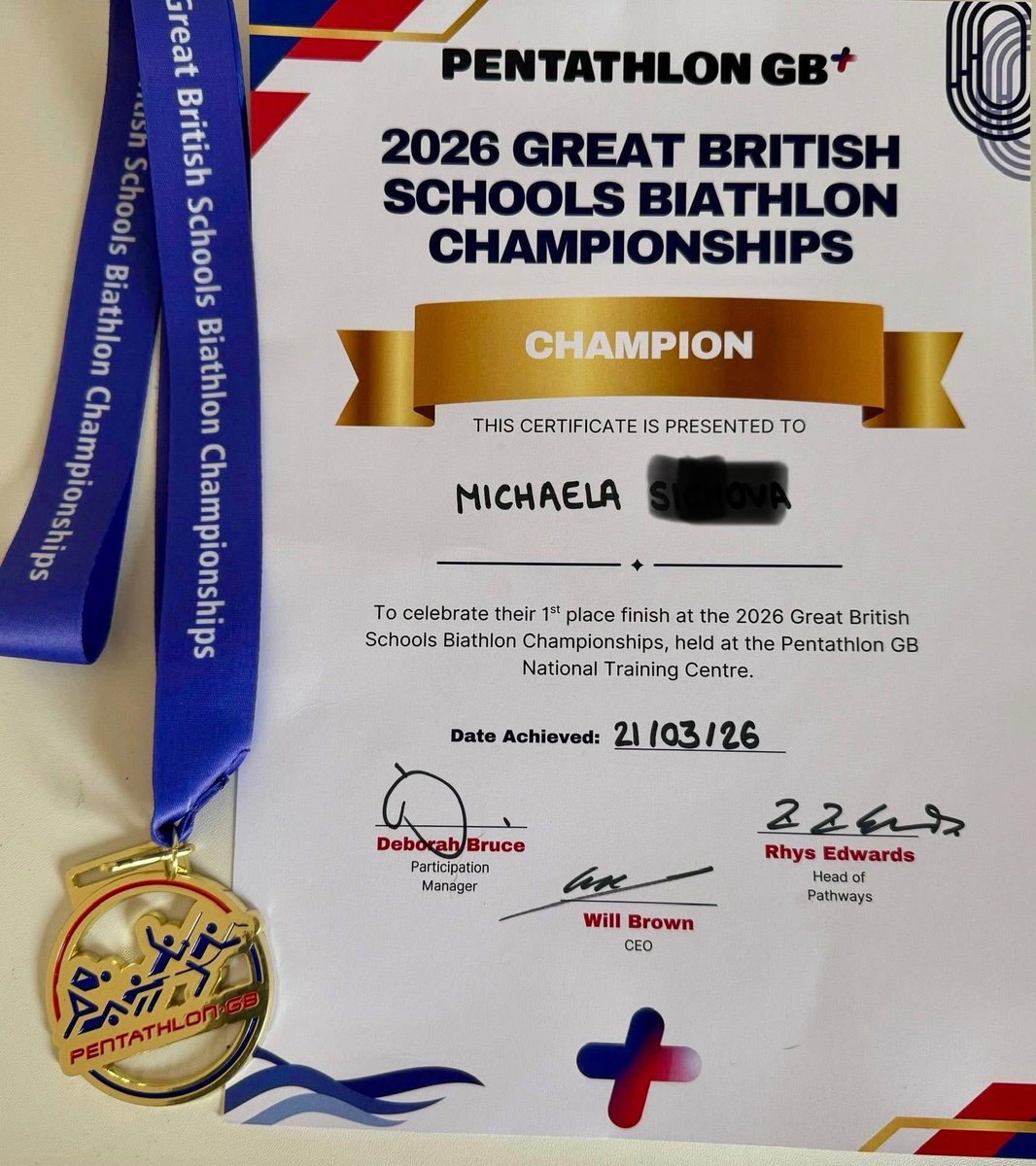 📣📣 Congratulations to GB Schools Biathlon Champion- Michaela 🥇👏👏.
