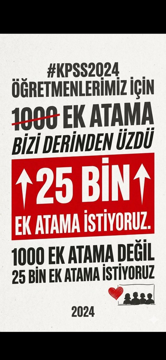 Kpss534527's tweet photo. @Muallimbeyy16 Bin kontenjan geçici bir çözümdür. Kalıcı çözüm 25 bin ek atamadır.
—

@RTErdogan @tcbestepe @iletisim @Akparti @hasandogan @oktay_saral @ProfDrAGurcan
#SonKpssBinDeğilEk25BinMeb #SözCbdeSonKpssEk25BinMeb https://t.co/692jYmzwEJ