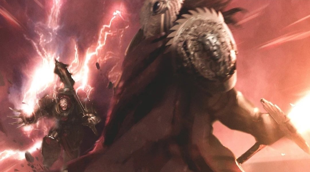 SanguinisI's tweet photo. “He moves towards His son with the lustral wrath of a supernova. Horus comes to meet Him with the atrocifying hunger of a black hole. They clash, each landing blows simultaneously. The Old Four squeal in alarm, and then applaud. Father and son. This is between them now.” https://t.co/clnC8hatdO