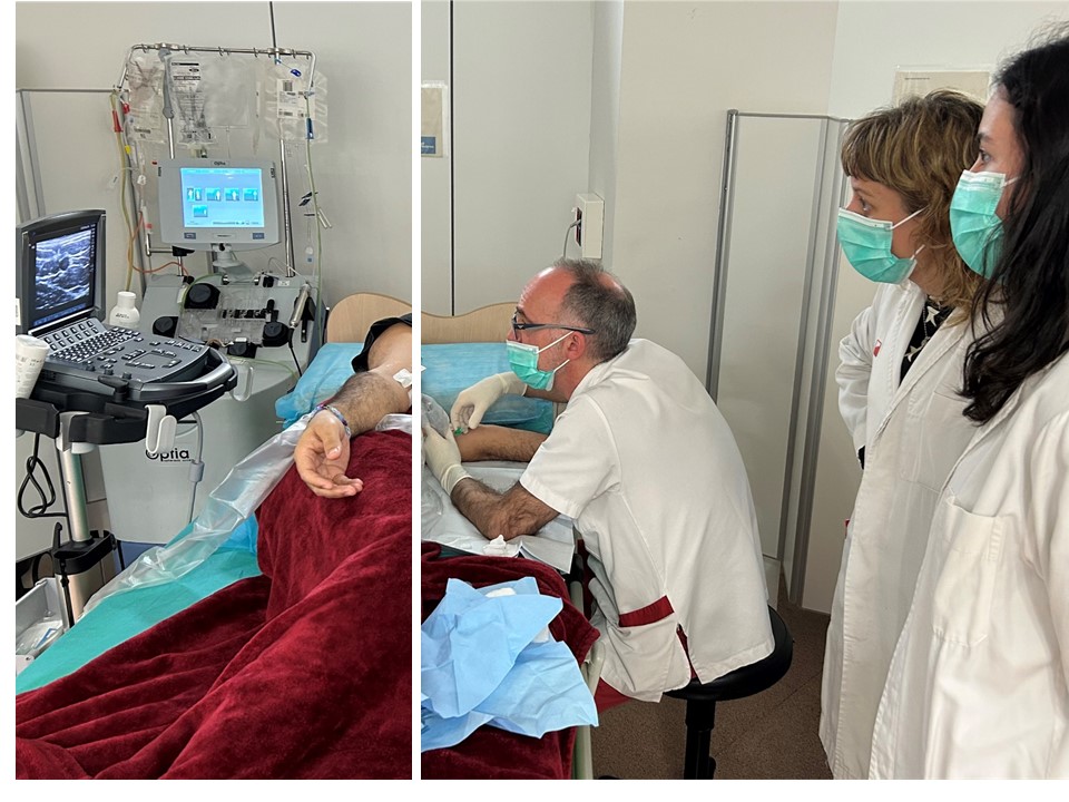 BSTVH_'s tweet photo. The BST-VH nursing team has strengthened its ultrasound-guided venous access program for apheresis, hosting the first course with participants from the blood banks at @bancsangsantpau, @hbellvitge, and @hgermanstrias #Apheresis #Ultrasound #NurseSkills https://t.co/KYV2nSkqPd