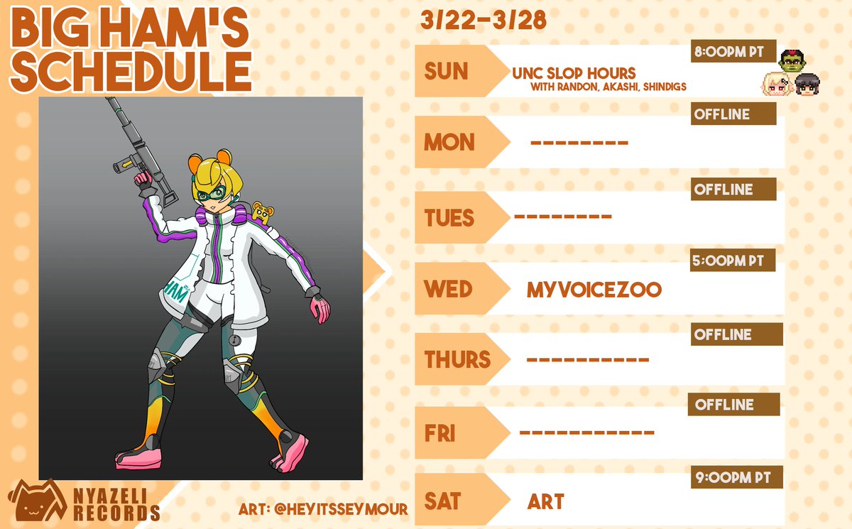 BIGHAM_vt's tweet photo. 👊[ WEEK OF 3/22-3/28 Schedule ]
🎨art tag: #bighamART
🎬clips tag: #CLIPHAM
General tag: #BIGHAM #BIGHAM_vt

Schedule change~! https://t.co/jxfgN36vGX
