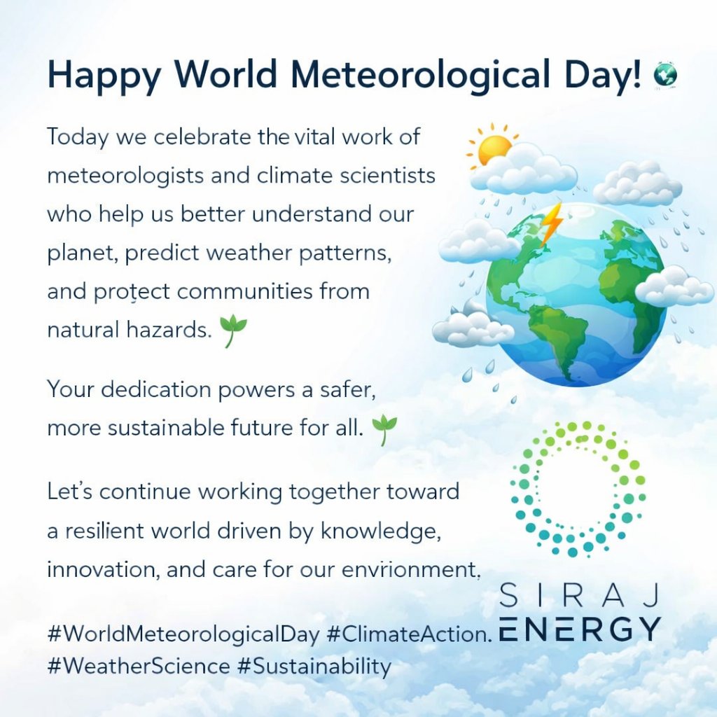 hashimaabdi's tweet photo. On World Meteorological Day (23 March), we highlight the importance of meteorology in advancing climate understanding, improving forecasts, and supporting resilient, sustainable societies. @SirajEnergy #WorldMeteorologicalDay https://t.co/G5pZPNeOxk