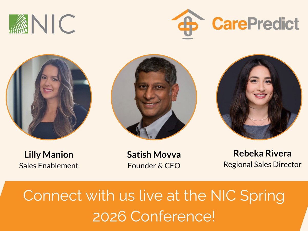CarePredict's tweet image. CarePredict is heading to the NIC Spring Conference in Nashville, TN. Looking forward to connecting with senior living leaders and great industry conversations.
If you’re attending, Satish, Rebeka, and Lilly would love to connect.
#NICSpring #SeniorLiving