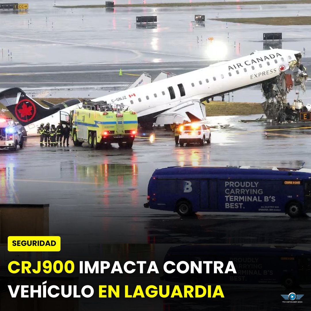 Transponder1200's tweet image. Un #CRJ900 de #AirCanadaExpress 🇨🇦 (#AC8646) impactó un vehículo de emergencia en la pista del Aeropuerto #LaGuardia 🇺🇸 durante el aterrizaje. El accidente ocurrió en medio de otra operación en tierra y es investigado por la FAA y la NTSB.