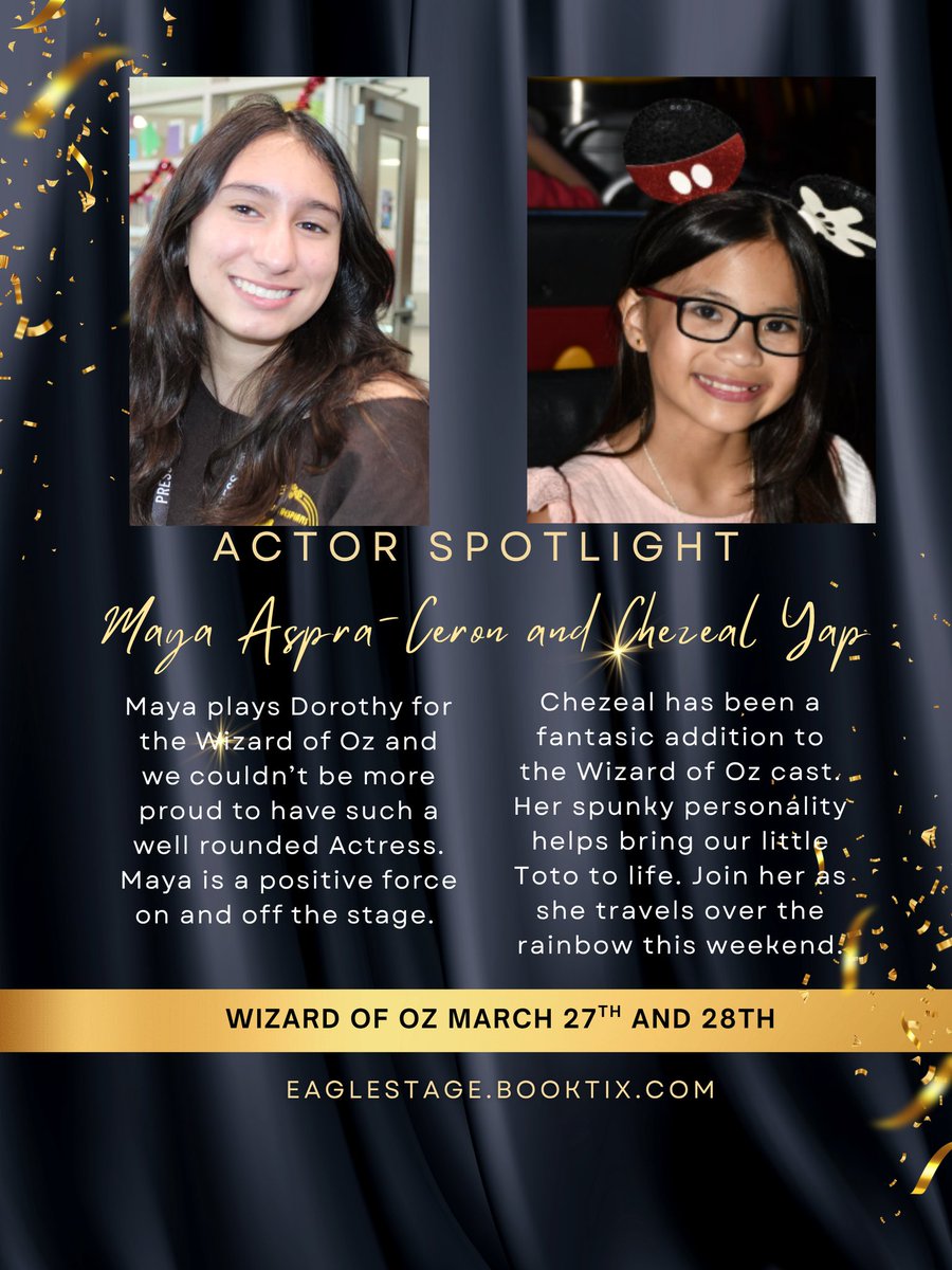 🦅🎭Join us at the Wizard of Oz shows, March 27th at 6:30 and March 28 at 1:30 and 6:30. Purchase your tickets at eaglestage.booktix.com