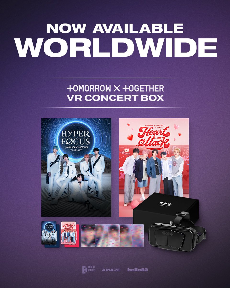 hello82shop's tweet photo. A new way to meet TXT 💜 Experience them closer than ever, wherever you are!
Beyond screens, beyond distance!
Now available worldwide 🌍

PRE-ORDER NOW⬇️
🔗 https://t.co/qMtAEv0ZeB

@TXT_bighit @AMAZE_VR
#투모로우바이투게더 #TOMORROW_X_TOGETHER #VRConcertBox #TXT_VRConcertBox #hello82