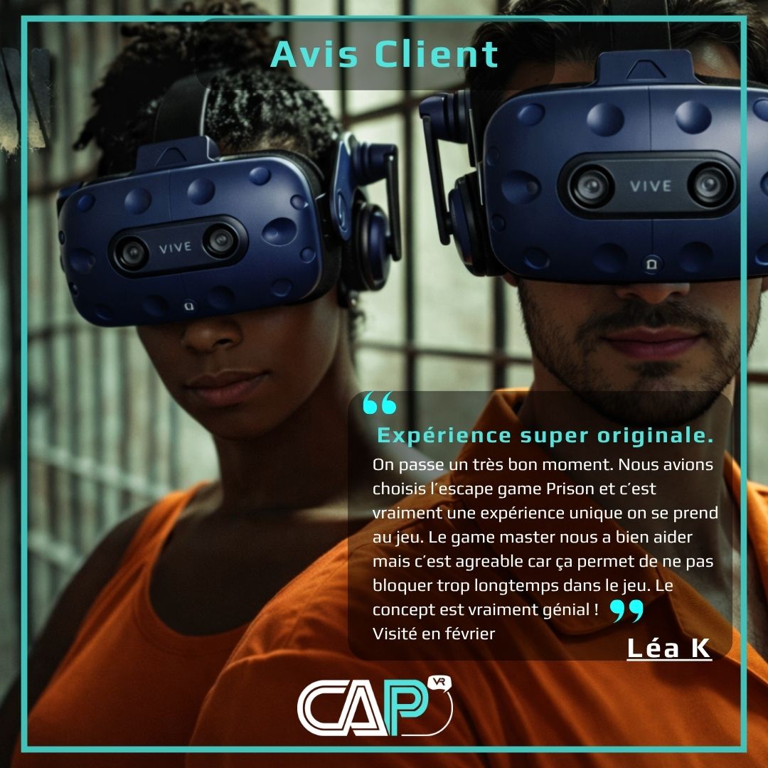 CapVR30's tweet photo. ⭐ Avis client ⭐

“Expérience super originale… le concept est vraiment génial !”

Merci Léa pour ce retour sur notre escape game VR Prison 🙌

🎮 Immersion totale
🧩 Coopération
👥 Fun entre amis ou collègues

📅 Venez tester l’expérience chez Cap'VR ! https://t.co/z1U1xbNtjg