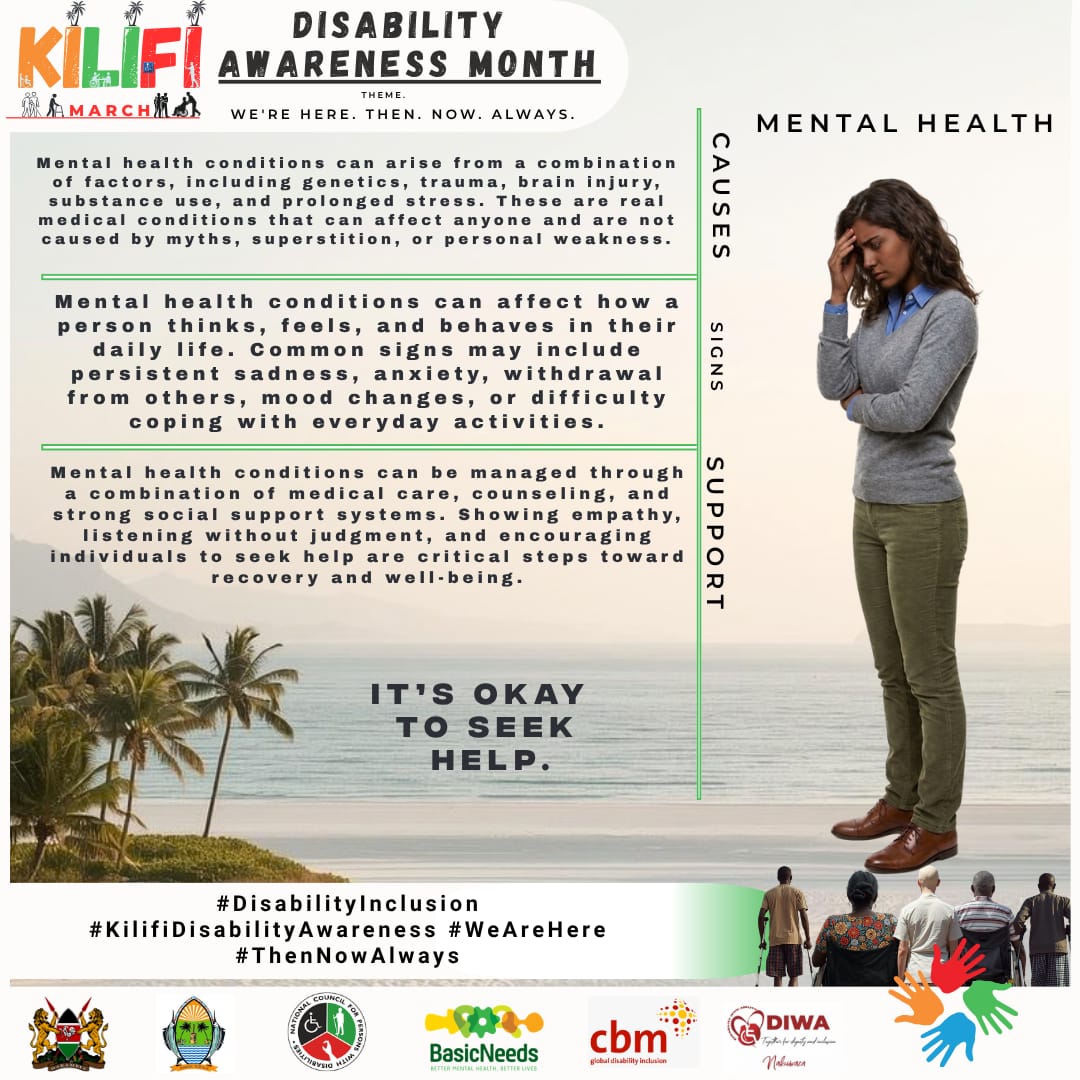 _Roda_Nzawa_'s tweet photo. Mental health conditions can arise from a combination of factors, including genetics, trauna, brain injury, substance use, and prolonged stress.
#DisabilityInclusion #KilifiDisabilityAwareness #WeReHere #ThenNowAlways https://t.co/oY4fQwEAdW