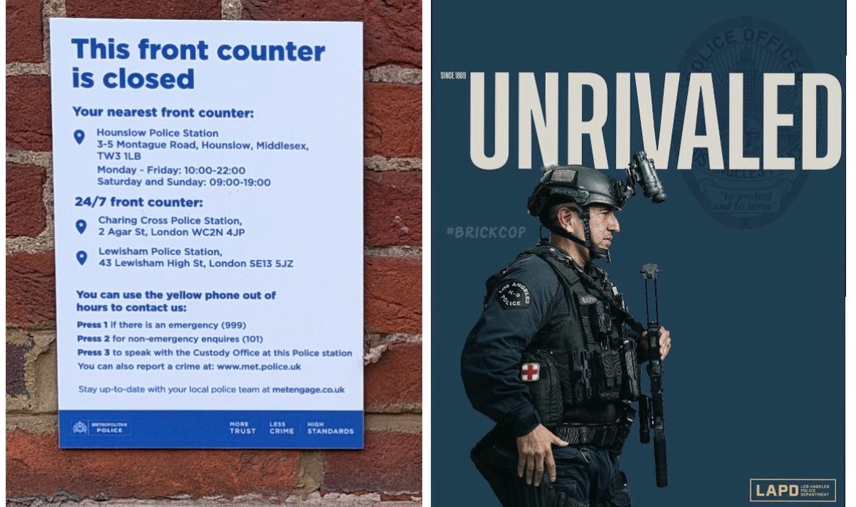 Brick_Cop's tweet image. One of these Police Forces has had its budget decimated, has a major morale issue and a huge retention problem.

The other one doesn’t.

Can you tell which is which? 😆

#ThinBlueLine 🚨