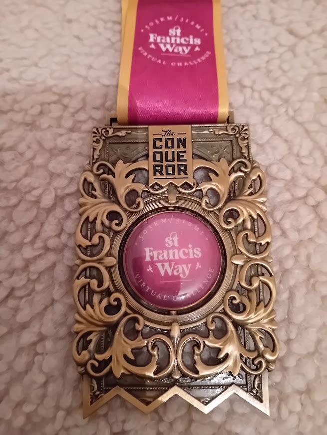 tesol_dr's tweet photo. Completed the  St Francis Way Challenge
503km/312 Miles
Started November 16 2025
Completed March 10 2026

Medal

@myvmission #stfrancis #stfrancisway #Catholic #Pilgrimage #Virtual #VirtualRunning #drjohnjennigns #galway #ireland #conquerorchallenge #Medal #italy https://t.co/hbZLpQAdhn