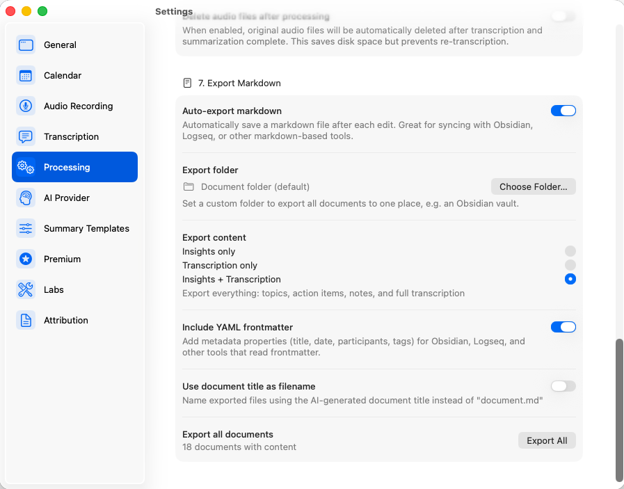 summitainotes's tweet photo. Version 1.8 is out!

Better integration with @obsdmd. You can now specify a folder and auto-export meeting summaries in Obsidian format feeding your agentic workflows and Second Brain. https://t.co/jntf9t5THi