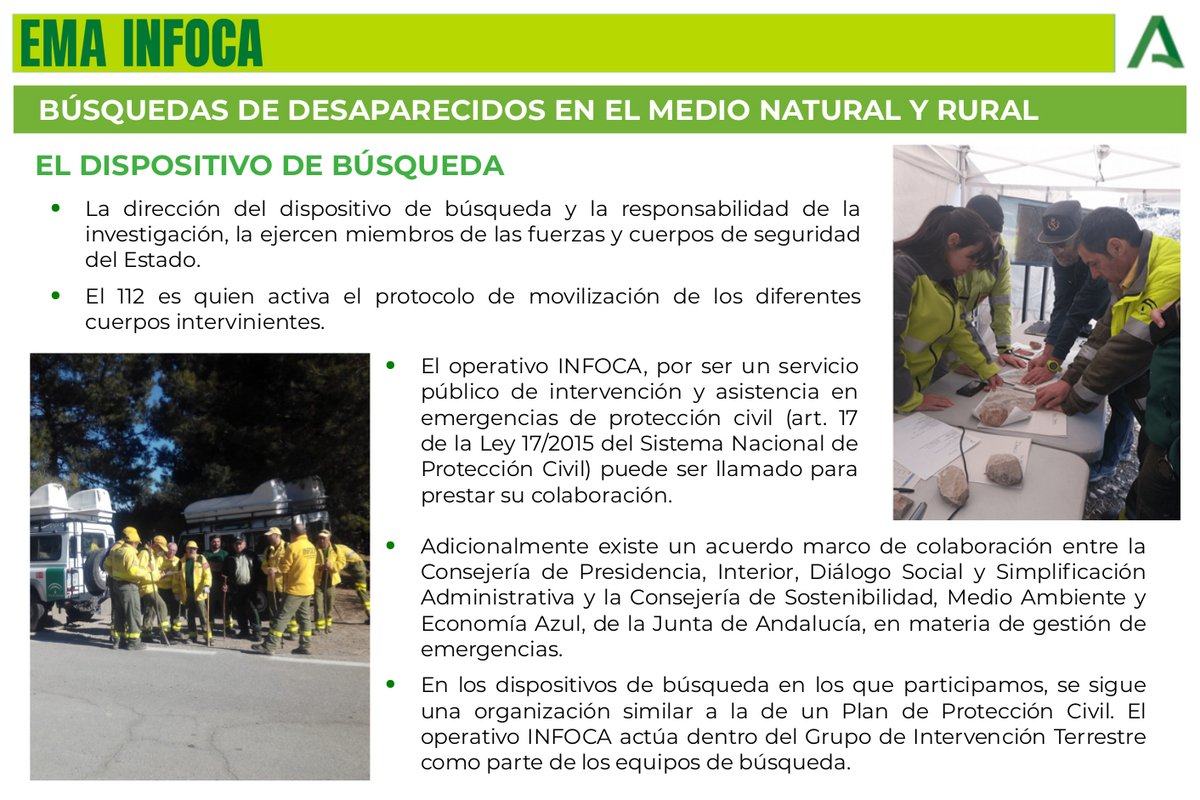 Plan_INFOCA's tweet image. DIVULGACIÓN 👨🏻‍🎓  | OTRAS EMERGENCIAS
🦺 Menos conocidos y mediáticos, #Plan_INFOCA como #ServicioPúblico de intervención y asistencia en #Emergencias realiza otros desempeños.
Te contamos más sobre nuestra participación en búsquedas de desaparecidos en el medio natural y rural.