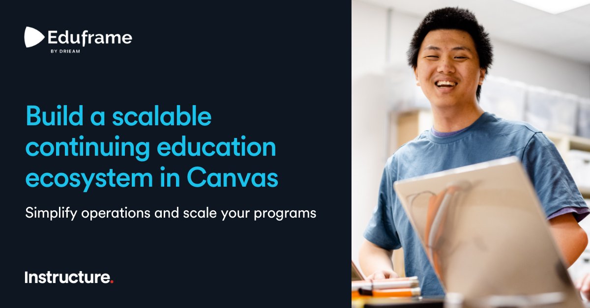 Instructure's tweet photo. As continuing education grows, institutions need the infrastructure to scale learning programs beyond a course catalog.

See how @EdinburghUni scaled to 1,000+ courses using Eduframe by @Drieamon alongside @Canvas_by_Inst.

https://t.co/in00PwqgTo

#InstructurePartner #Eduframe #Drieam