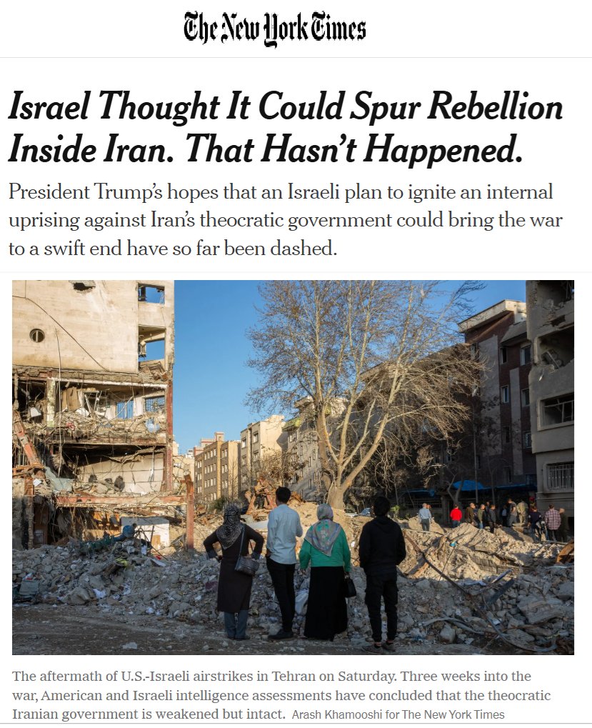 hermes_z's tweet photo. NYT Haberi  | ÖZET | Mossad'ın büyük fiyaskosu! Üç haftada çöken İran planı. Bombardımanlara rağmen İranlılar neden sokağa çıkmadı?

Türkiye net bir ültimatom verdi, "Kürtleri içeren bir hamleyi desteklemeyi aklınızdan bile geçirmeyin!"

3 hafta geçti. "Büyük ayaklanma" hala bir hayalden ibaret.

Washington ve Kudüs'teki büyük aktörler, Mossad Başkanı David Barnea’nın İran'a yönelik "iç çöküş" planına aşırı güvenerek hazırlıksız yakalandı.

Plan, birkaç gün sürecek yoğun hava saldırıları ve hedefli suikastlarla halkın sokağa dökülüp mollaları devirmesini öngörüyordu.

Barnea, İsrail liderliğini ve Donald Trump'ın ekibini Tahran'daki rejimin bir "kağıttan kule" olduğu konusunda ikna etmiş, hızlı ve "temiz" bir zafer vaat etmişti.

Trump, savaşın ilk konuşmasında İran halkına doğrudan "yönetimi kendi ellerinize alın" çağrısı yaptı.
Planın arkasındaki güven öylesine yüksekti ki, birçok analistin ve İsrail askeri istihbaratı AMAN analistlerinin uyarıları göz ardı edildi.

Plan çöktü. Üç hafta oldu. Büyük ayaklanma gerçekleşmedi, aksine İran daha da kenetlendi.

Devlet baskısı ve ulusal birlik, Mossad'ın öngörülerinden daha güçlü çıktı. İran halkı devrim yapmak yerine hayatta kalmayı seçti.
Washington'daki planlayıcılar büyük bir hayal kırıklığı yaşadı. Planın bir unsuru olan Kuzey Irak'taki Kürt milisler, "öncü güç” olarak sahaya sürülemedi.
Türkiye net bir ültimatom vererek, "Kürtleri içeren bir hamleyi desteklemeyi aklınızdan bile geçirmeyin" dedi.
Kürt liderler, özellikle Bafel Talabani de böyle bir girişimin İran halkını rejim etrafında daha da kenetleyeceğini belirtti ve plan sahaya sürülmedi.

Kudüs'te temel endişe, Trump "iç çöküş" planının başarısız olduğunu fark ederse çatışmayı erken sonlandırabilir ve İsrail'i zor durumda bırakabilir.
Öte yandan, Mossad’ın eski isimlerinden Yossi Cohen yıllar önce İran’daki gerçeklik ile beklentiler arasındaki büyük uçurumu vurgulamıştı. Bu planın çöküşü, stratejik hesapların ve istihbarat öngörülerinin ne kadar yanıltıcı olabileceğini gösteriyor.

Barnea’nın "kolay ve temiz zafer" planı, hem askeri hem de siyasi olarak başarısızlığa uğradı.
İran halkının bombalar altında devrim yerine hayatta kalmayı seçmesi, teokratik yönetimin daha da kenetlenmesi, Washington ve Kudüs’teki planlayıcılar için sert bir ders oldu.
Mossad'ın öngörülerinin ve stratejik planların gerçeklikten kopuk olduğu, halk dinamiklerinin savaşın seyrini belirlemede ne kadar kritik olduğu net bir şekilde ortaya çıktı.