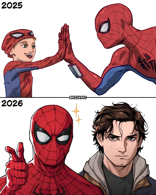 My first Spider-Man drawing (on digital) / My latest Spider-Man drawing 