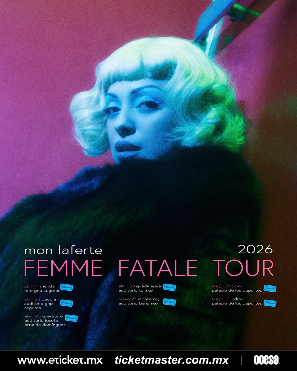 ocesa_total's tweet photo. ❤️‍🔥¡Oficialmente el FEMME FATALE TOUR de Mon Laferte es SOLD OUT en todo México!❤️‍🔥
Nos vemos en los escenarios. https://t.co/9U7wFAnvW6