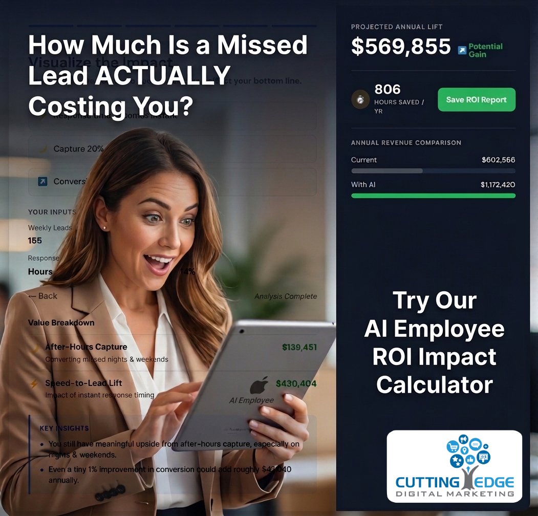 CuttingEdgeDM's tweet photo. Want to see your numbers?

Run the calculator here: https://t.co/Kw3cMPoK5p

And read the full breakdown on our blog: https://t.co/qAIoogPb9O

#AIEmployee #MarketingROI #LeadGeneration #SmallBusiness #AIMarketing  #CuttingEdgeDM https://t.co/aj1xGz6RSD