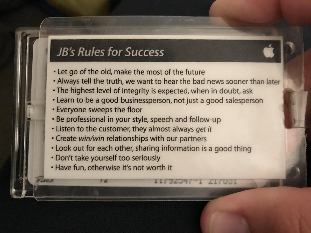 BigBrainBizness's tweet photo. A former Apple employee's badge from 2004 reveals the company's internal rules for success.

Rule #7 still hits differently. https://t.co/2sDvA8lkZb