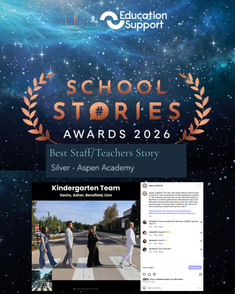 We are delighted to announce our second place finish for the Best Staff/Teacher social media story courtesy of Interactive Schools School Stories Awards! The post that was nominated for the award was from the beginning of the year, highlighting our teacher grade level teams.
