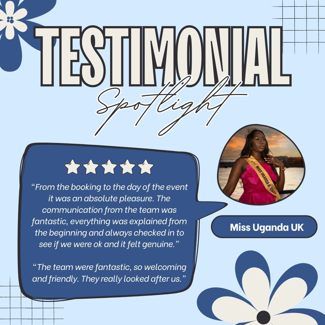 LDNPartyBoats's tweet image. ⭐️⭐️⭐️⭐️⭐️

“From booking to the day of the event it was an absolute pleasure.”

Huge thanks to Miss Uganda UK for the lovely review 💙

Clear communication, friendly team, unforgettable events — that’s how we do it ✨
👉 londonpartyboats.co.uk

#TestimonialTuesday
