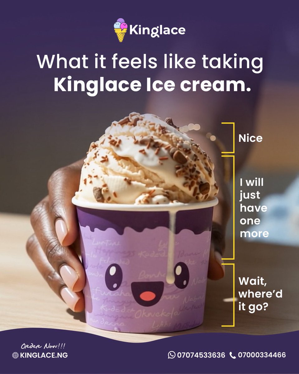 kinglaceng's tweet photo. “I’ll just have one more…”
Next thing you know—empty cup, zero regrets. 😌🍦

That’s the Kinglace effect… one scoop is never enough.

Order yours now and find out why 

#Kinglace #IceCreamLovers #SweetMoments #DessertMood #JustOneMore https://t.co/9sUVOKF8j2