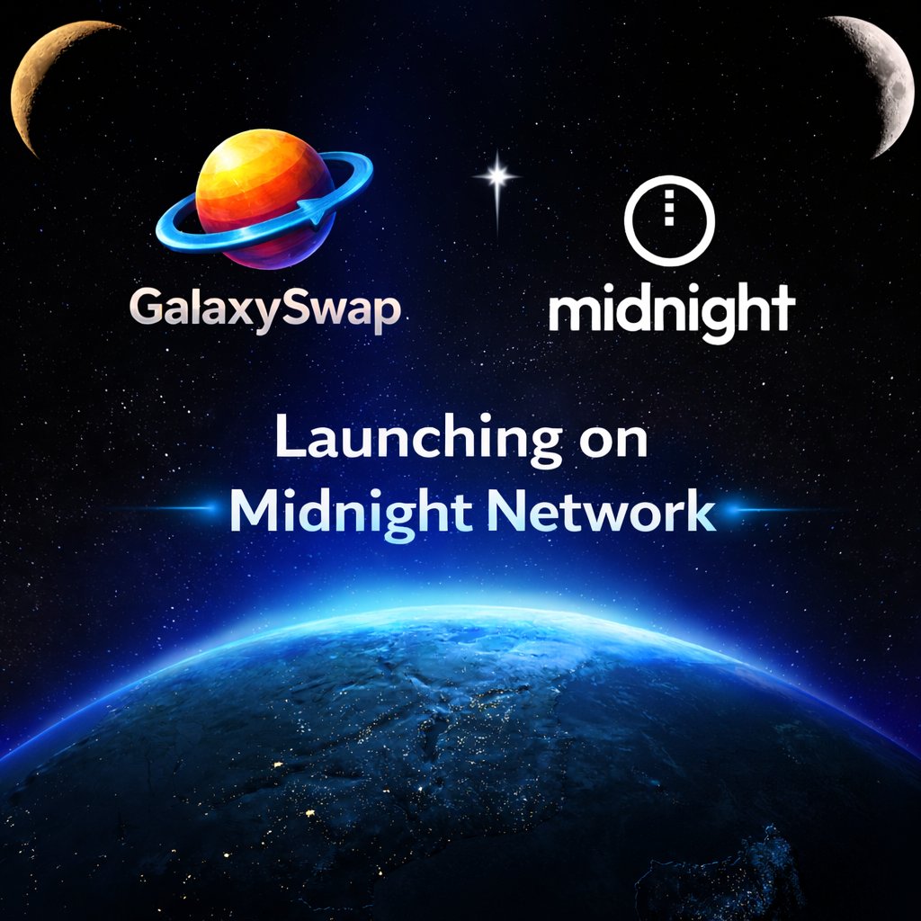 GalaxySwapLabs's tweet photo. Midnight Mainnet is launching in 1 week 🌙

GalaxySwap is the first AMM DEX built on @MidnightNtwrk . With over 6,000 users already on the waitlist

Our mission is simple:

Ensuring that decentralized finance remains private and accessible for everyone. https://t.co/qCNlJtH6gv
